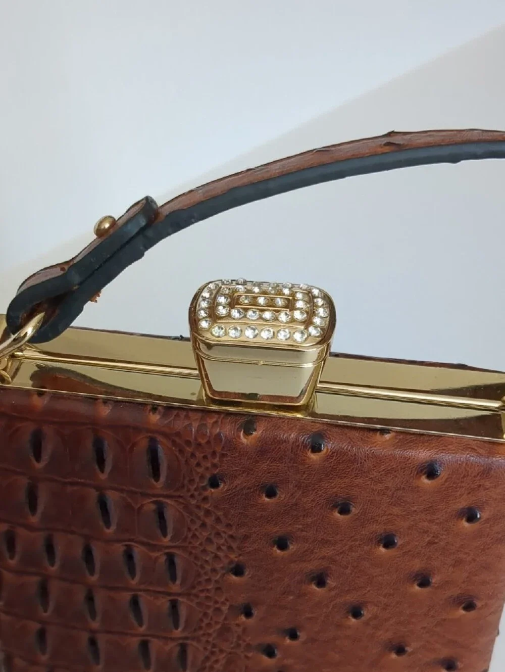 Brown Croc-Texture Top-Handle Women's Evening Bag